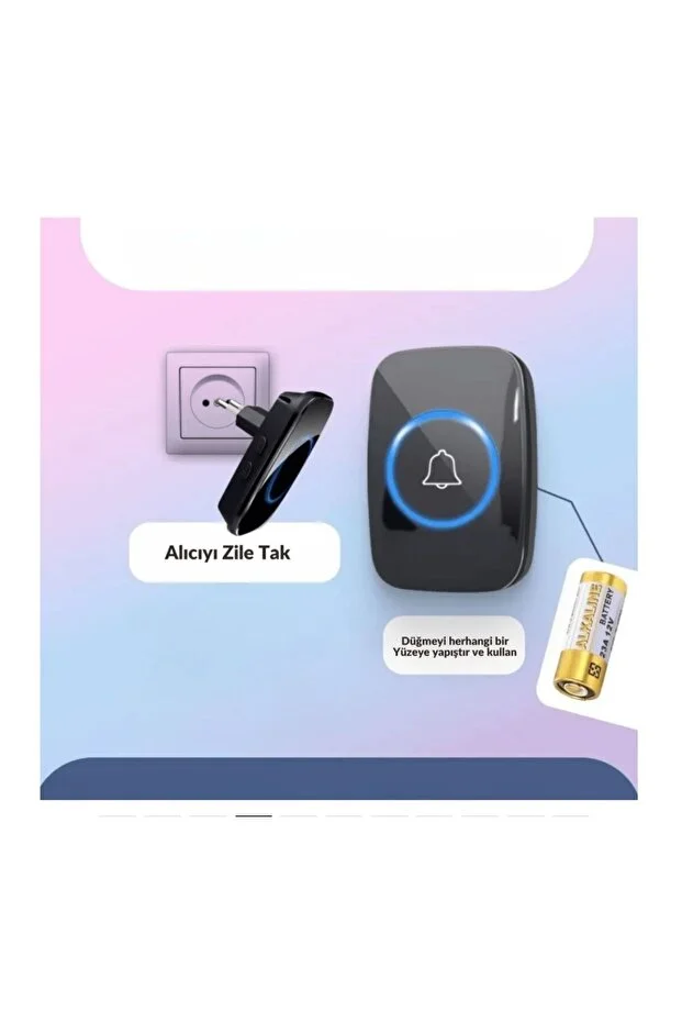 Kablosuz Kumandalı Kapı Zili Led Işıklı 60 Melodi 300 Metre Mesafe Ev Ofis Depo